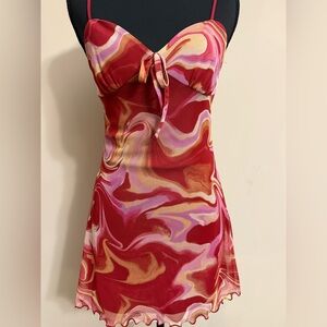Urban Outfitters Pink and Red Swirl Mini Dress